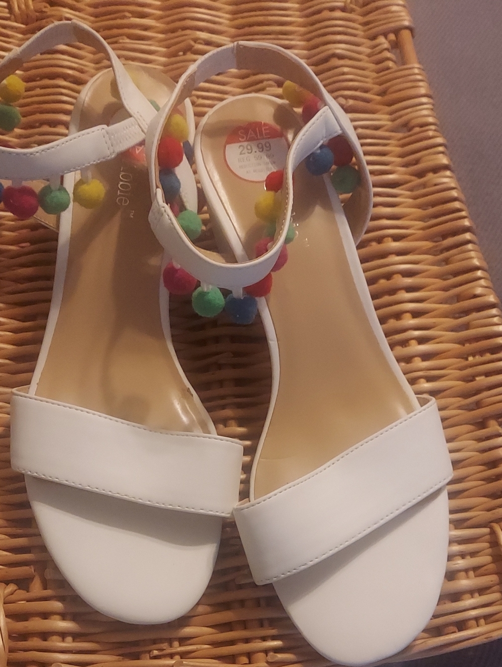 Women’s White Pom-Pom Ankle Strap Sandals